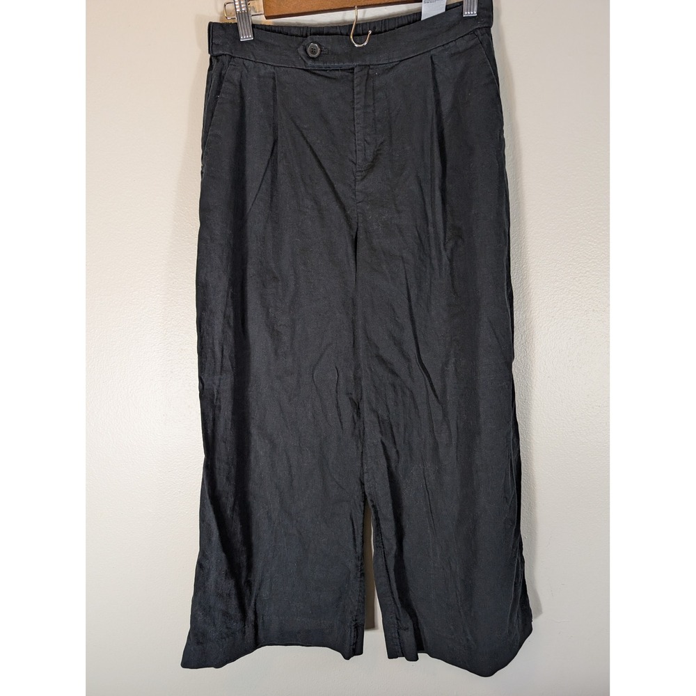 Banana Republic Petite 6 Black Linen Blend Wide Leg Pleated Crop Pants Elastic